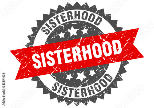 sisterhood stamp. grunge round sign with ribbon