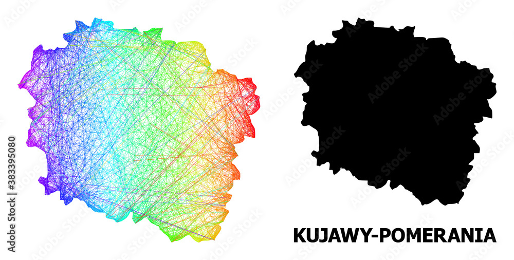 Wire frame and solid map of Kujawy-Pomerania Province. Vector structure is created from map of Kujawy-Pomerania Province with intersected random lines, and has bright spectral gradient.