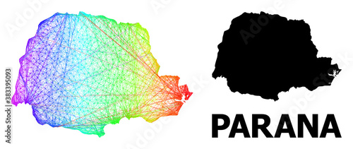 Network and solid map of Parana State. Vector structure is created from map of Parana State with intersected random lines, and has spectral gradient.