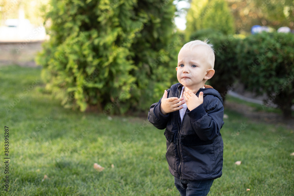 upset little boy crying in the park upset little boy crying in the park
