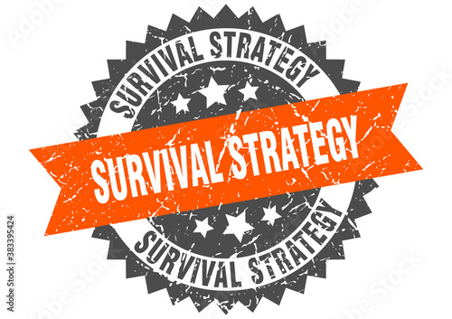 survival strategy stamp. grunge round sign with ribbon