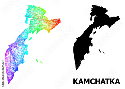 Wire frame and solid map of Kamchatka Peninsula. Vector model is created from map of Kamchatka Peninsula with intersected random lines, and has spectral gradient.