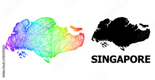 Wire frame and solid map of Singapore. Vector structure is created from map of Singapore with intersected random lines, and has rainbow gradient. Abstract lines are combined into map of Singapore.