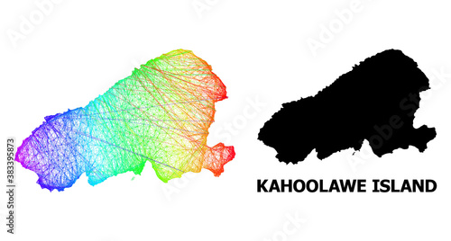 Wire frame and solid map of Kahoolawe Island. Vector model is created from map of Kahoolawe Island with intersected random lines, and has spectral gradient. photo