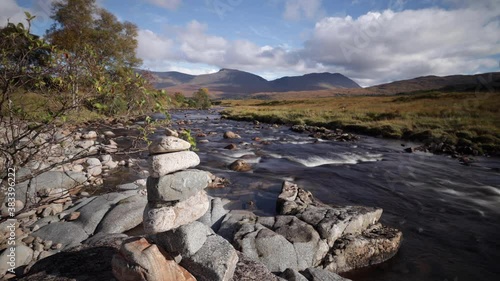 time lapse footage of a highland river near bridge of orchy on the west highland way in the argyll region of the highlands of Scotland during autumn
