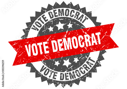 vote democrat stamp. grunge round sign with ribbon