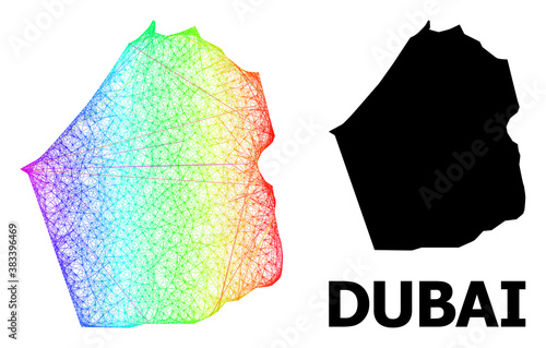 Wire frame and solid map of Dubai Emirate. Vector model is created from map of Dubai Emirate with intersected random lines, and has spectrum gradient.