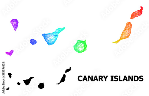 Net and solid map of Canary Islands. Vector model is created from map of Canary Islands with intersected random lines, and has spectral gradient.