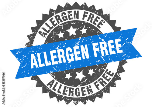 allergen free stamp. grunge round sign with ribbon
