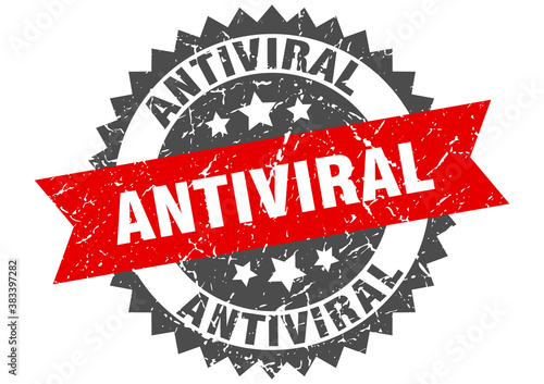 antiviral stamp. grunge round sign with ribbon