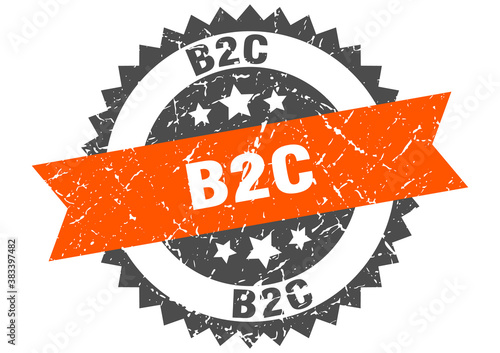 b2c stamp. grunge round sign with ribbon