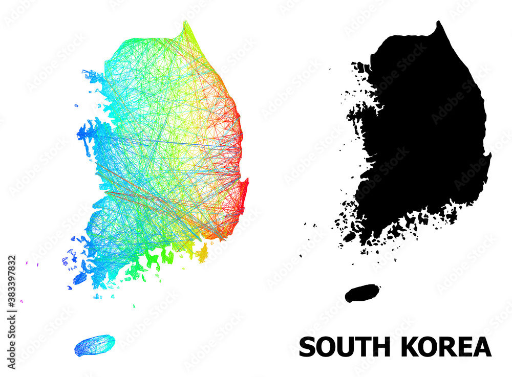 Net and solid map of South Korea. Vector model is created from map of ...