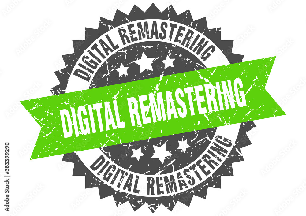 Obraz premium digital remastering stamp. grunge round sign with ribbon
