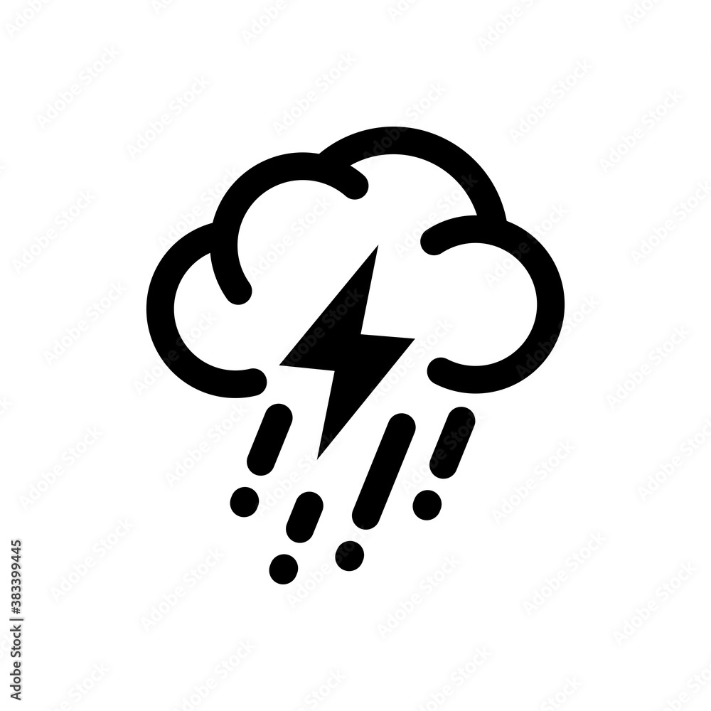 Flat Rain Cloud Illustration Symbol with Outlined Style Design, Unusual Rainy Weather Sign with Thunder or Lightning, Forecast Icon Template Vector Flat Rain Cloud Illustration Symbol with Outlined Style Design, Unusual Rainy Weather Sign with Thunder or Lightning, Forecast Icon Template Vector
