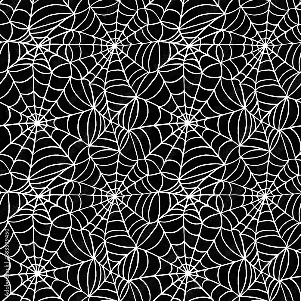 halloween themed cute simple spiderweb seamless repeating pattern tile in black and white