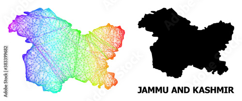 Wire frame and solid map of Jammu and Kashmir State. Vector model is created from map of Jammu and Kashmir State with intersected random lines, and has bright spectral gradient.