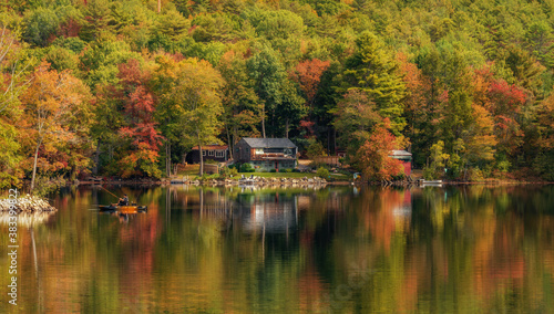 A fisherman on a lake in Massachusetts.