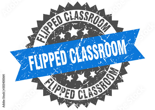 flipped classroom stamp. grunge round sign with ribbon