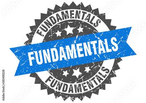 fundamentals stamp. grunge round sign with ribbon