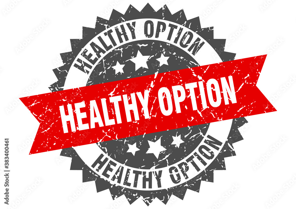 Obraz premium healthy option stamp. grunge round sign with ribbon