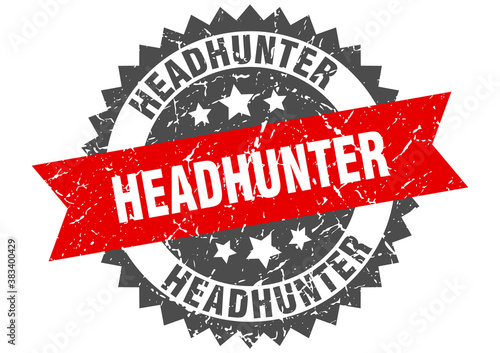 headhunter stamp. grunge round sign with ribbon