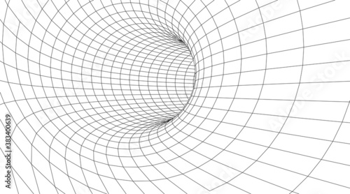 Tunnel or wormhole. Digital 3d wireframe tunnel. 3D tunnel grid. Network cyber technology. Surrealism. Vector illustration.	