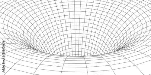 Fototapeta Naklejka Na Ścianę i Meble -  Tunnel or wormhole. Digital 3d wireframe tunnel. 3D tunnel grid. Network cyber technology. Surrealism. Vector illustration.	