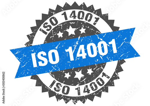 iso 14001 stamp. grunge round sign with ribbon