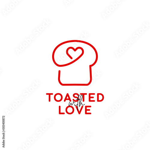 Toasted toast loaf of bread bakery logo icon symbol in monoline with heart love icon