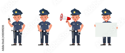 Policeman kid working character vector design. Presentation in various action with emotions.