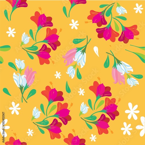 Red and pink flower in yellow background illustration