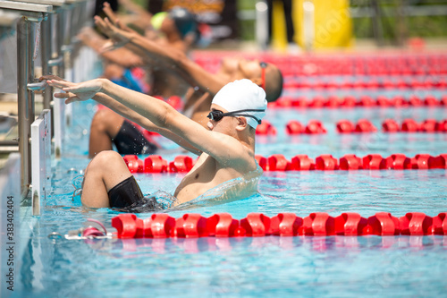 Swimming competitions and boys' race training drills