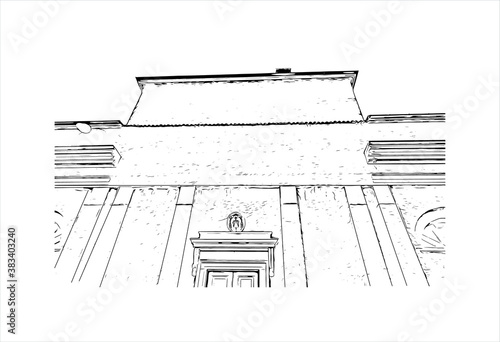 Building view with landmark of Bergamo is a city in the alpine Lombardy region of northern Italy. Hand drawn sketch illustration in vector.
