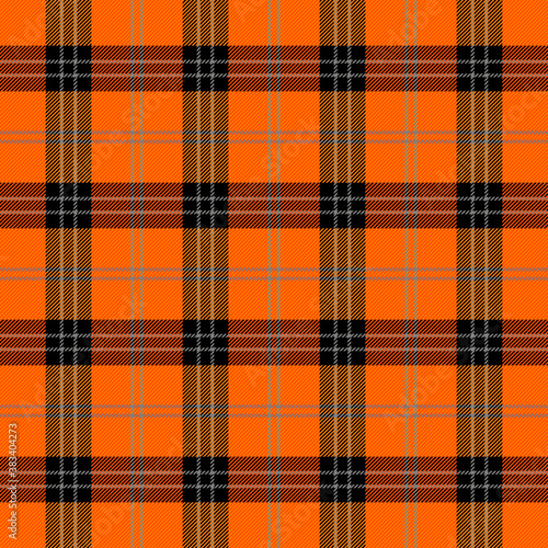 Halloween Tartan plaid. Scottish pattern in black, orange and gray cage. Scottish cage. Traditional Scottish checkered background. Seamless fabric texture. Vector illustration
