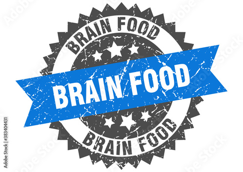 brain food stamp. grunge round sign with ribbon