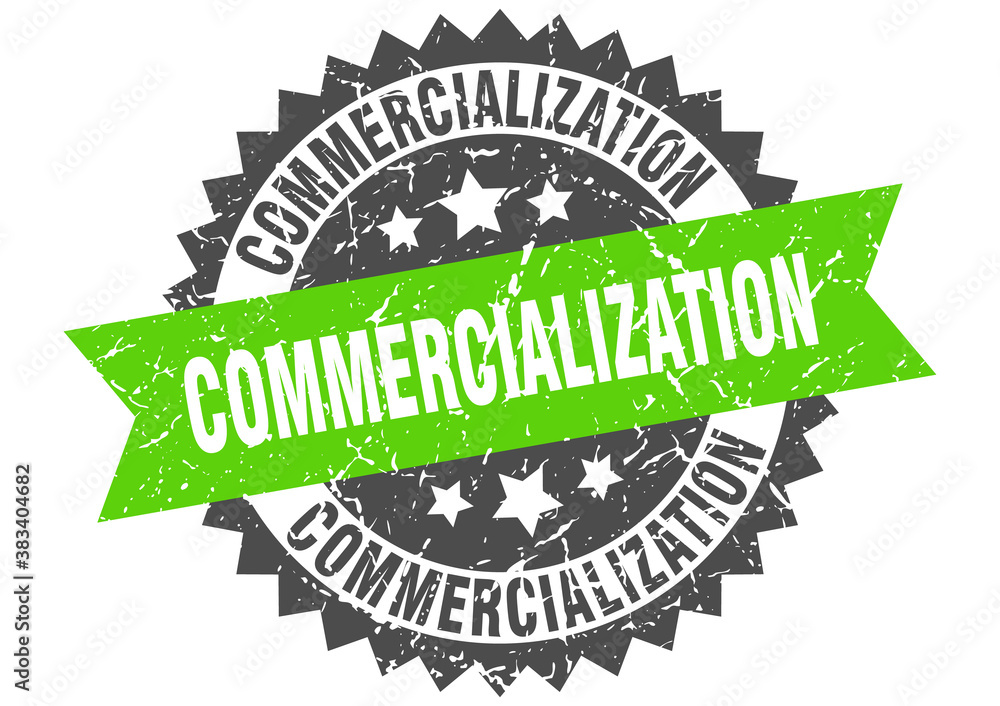 Obraz premium commercialization stamp. grunge round sign with ribbon