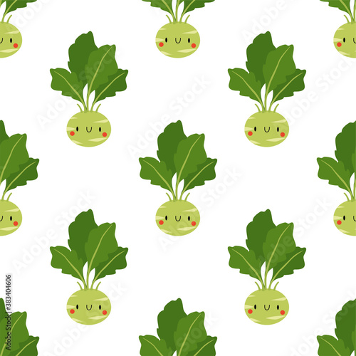 Kawaii Cartoon Cabbage Kohlrabi. Patterns