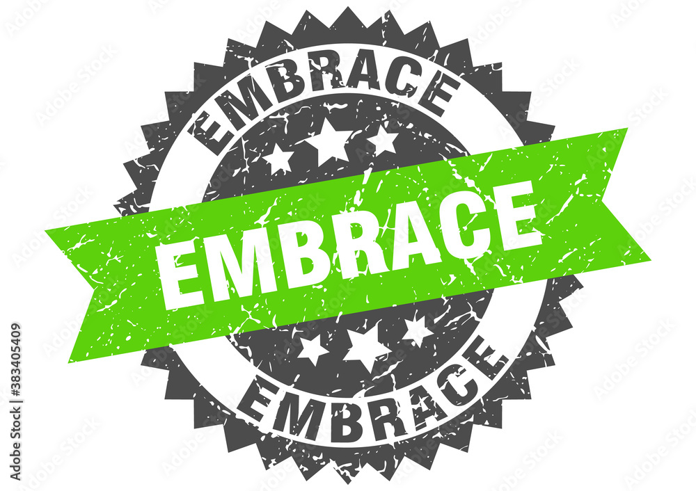Obraz premium embrace stamp. grunge round sign with ribbon