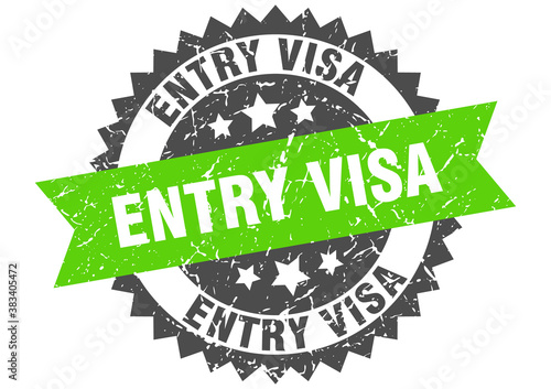 entry visa stamp. grunge round sign with ribbon