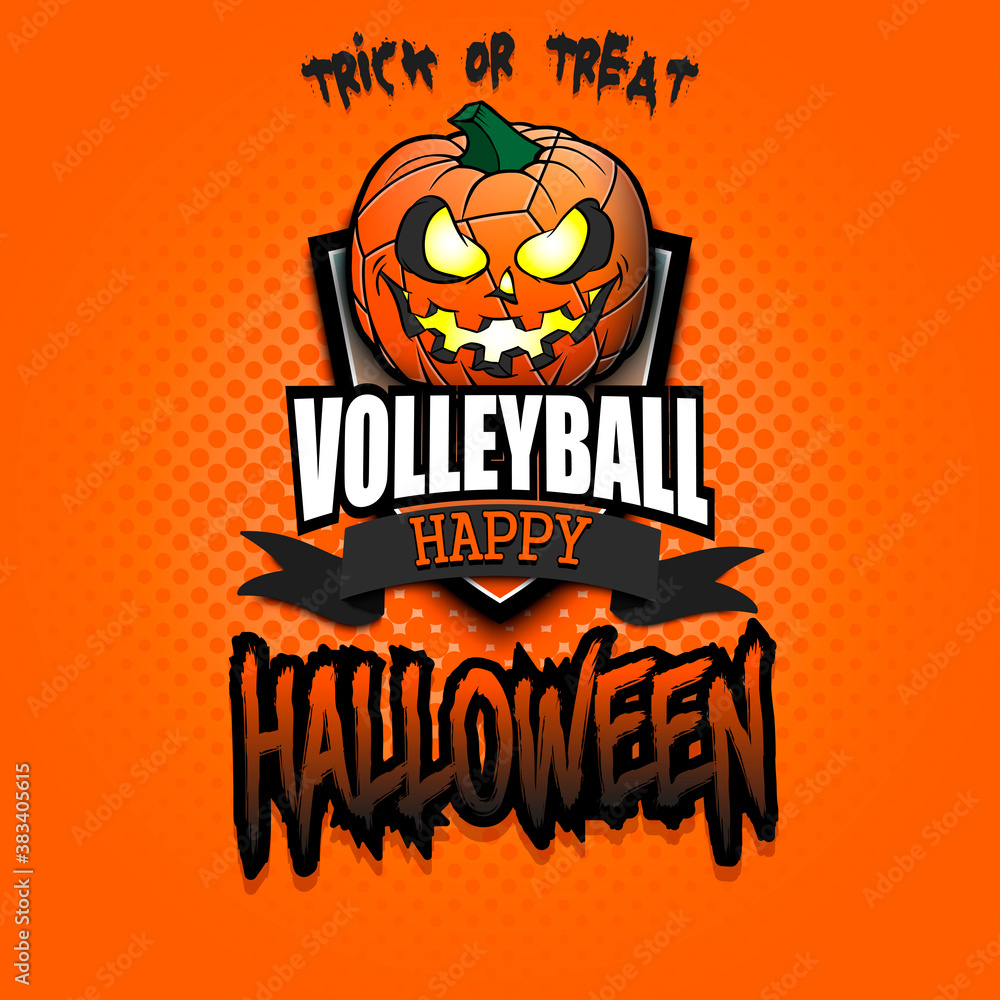 Happy Halloween. Template volleyball design. Logo volleyball ball in the form of a pumpkin on an isolated background. Pattern for banner, poster, greeting card, party invitation. Vector illustration Happy Halloween. Template volleyball design. Logo volleyball ball in the form of a pumpkin on an isolated background. Pattern for banner, poster, greeting card, party invitation. Vector illustration