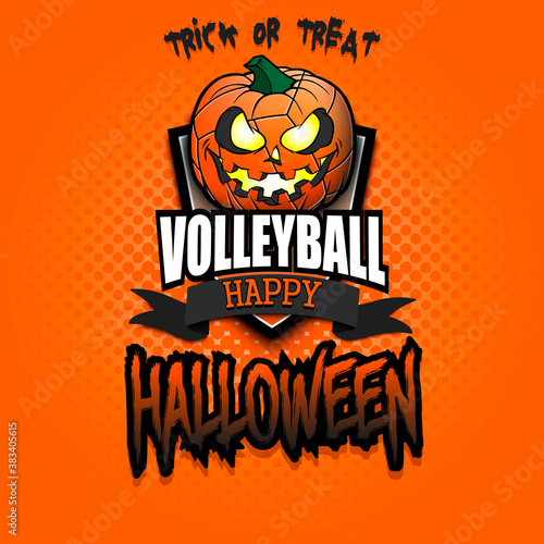 Happy Halloween. Template volleyball design. Logo volleyball ball in the form of a pumpkin on an isolated background. Pattern for banner  poster  greeting card  party invitation. Vector illustration