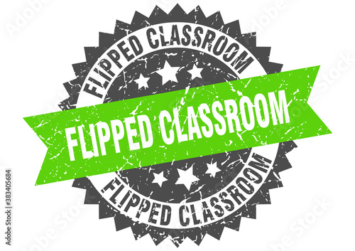 flipped classroom stamp. grunge round sign with ribbon