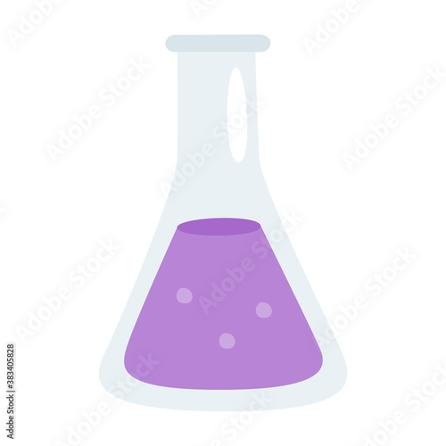 紫色の液体が入った、科学で使うビーカーのイラスト。