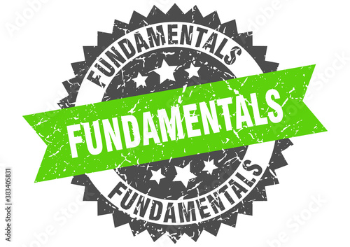 fundamentals stamp. grunge round sign with ribbon