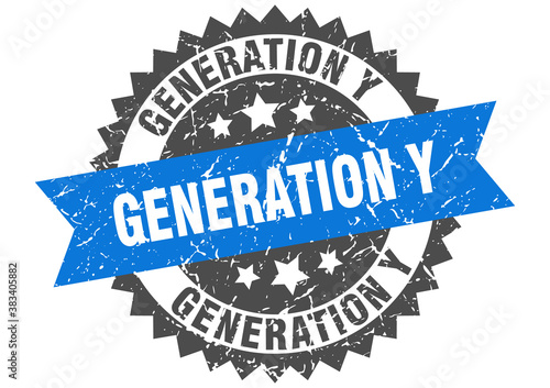 generation y stamp. grunge round sign with ribbon