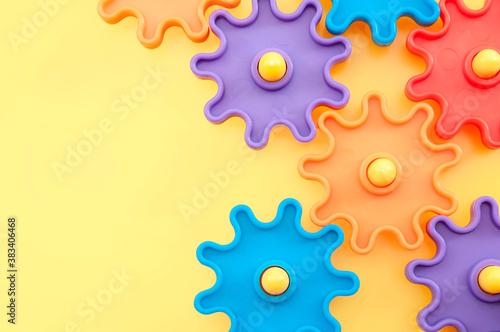 Canvastavla Teamwork and solidarity concept with photograph of connected colorful plastic to