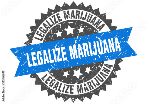 legalize marijuana stamp. grunge round sign with ribbon