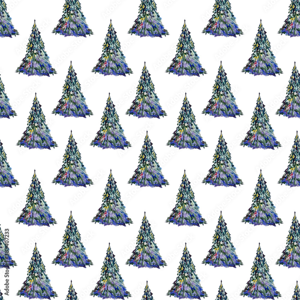 new year's christmas seamless pattern watercolor christmas trees on a white background