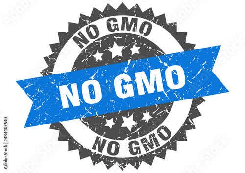 no gmo stamp. grunge round sign with ribbon
