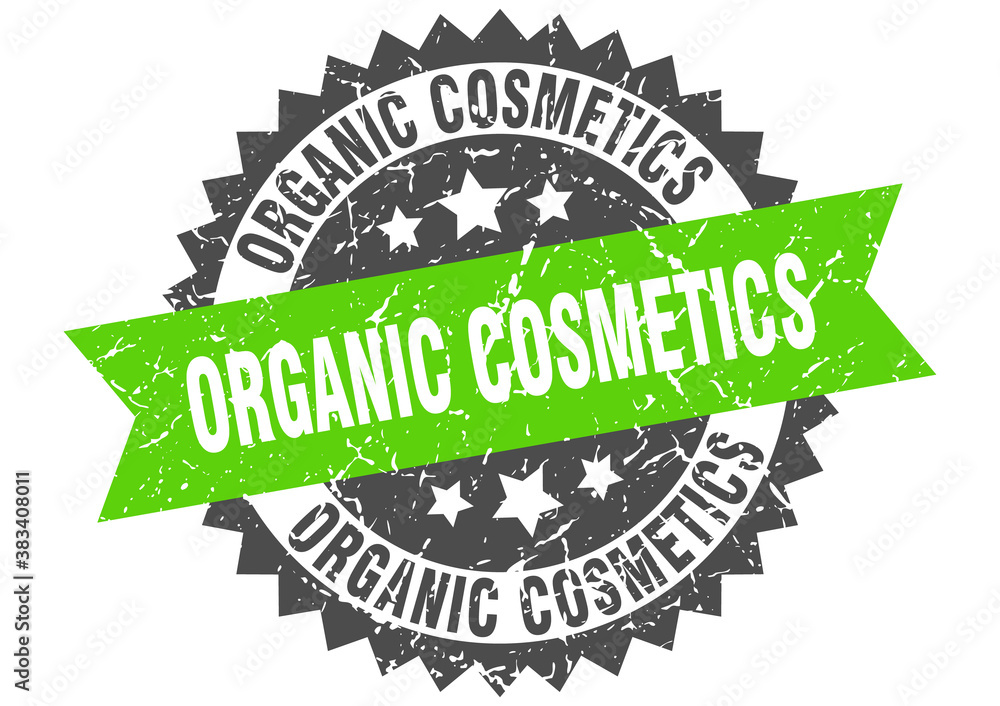 Obraz premium organic cosmetics stamp. grunge round sign with ribbon